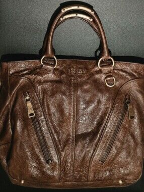 Vintage Prada Chocolate Brown Leather Tote with Gold-Tone Hardware